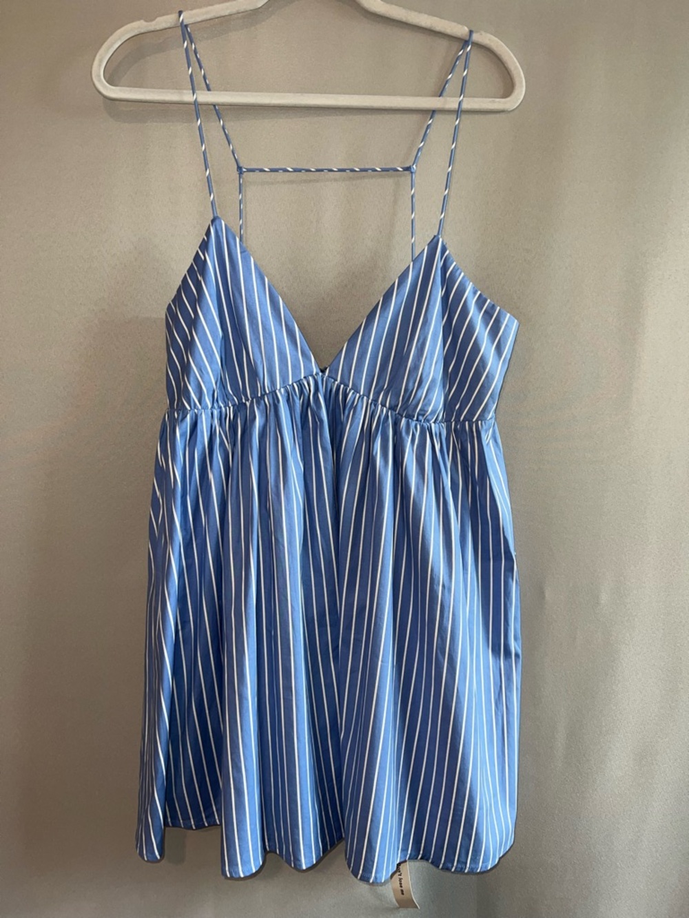 Reformation Amara Dress Tribune Stripe Blue White Mini Size XL NWT